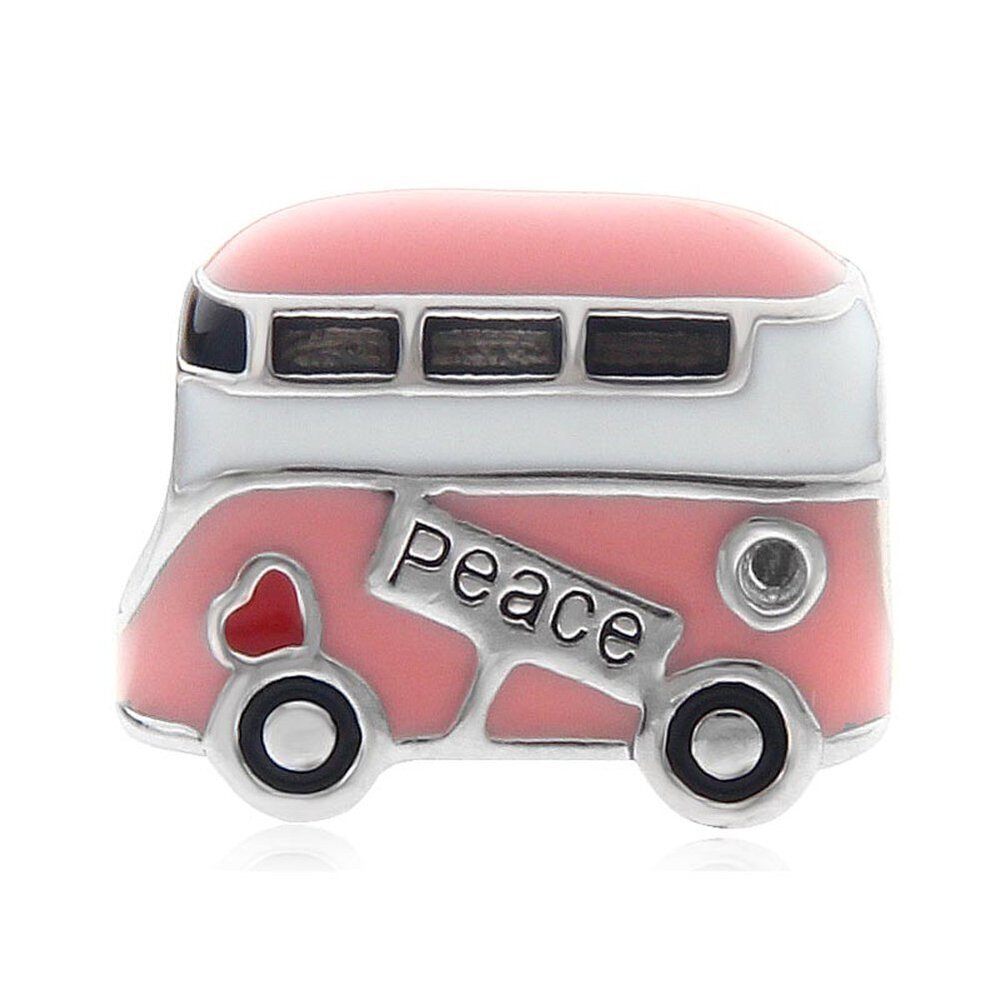 9909 Peace Bus Charm with Pink Enamel 925 Sterling Silver Peace Charm
